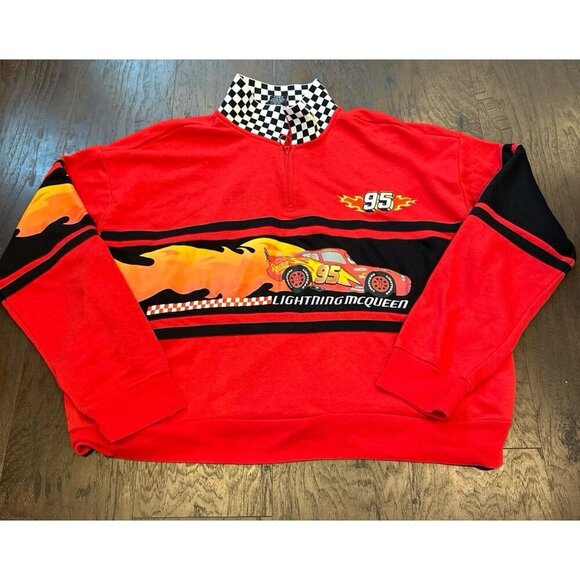 Disney Cars Lightning McQueen Flames Quarter-Zip Cropped Women Crewneck - Picture 1 of 2